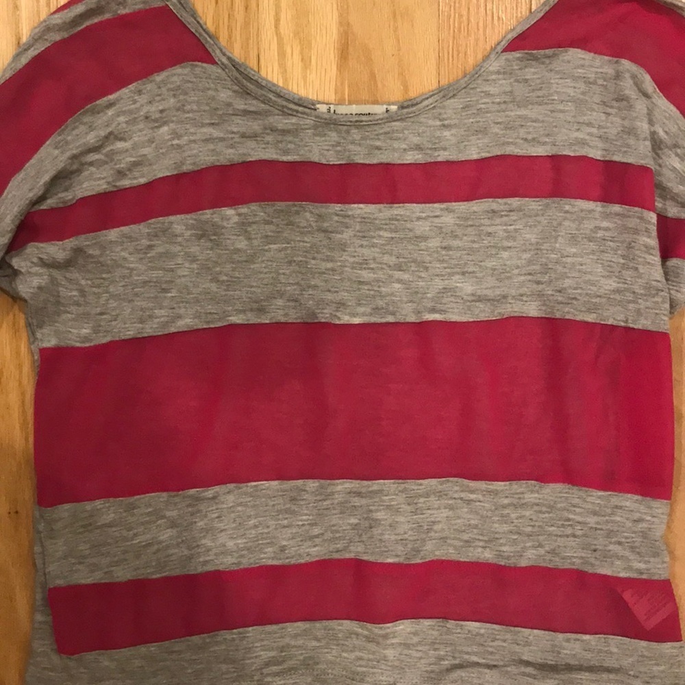 Lucca Couture Grey/hot pink striped sheer shirt - Picture 2 of 2